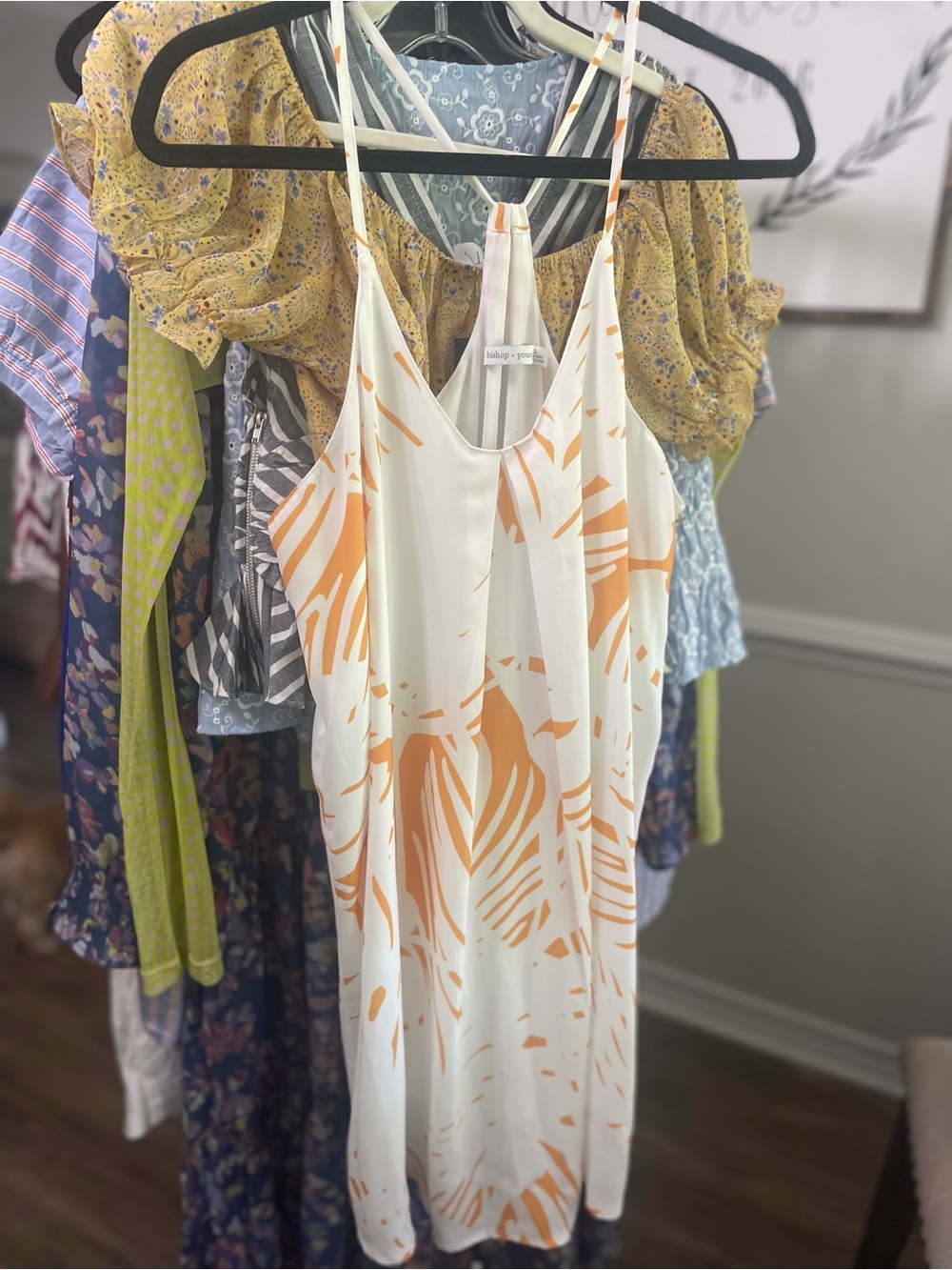 Bishop + Young Tropical Print Halter Mini Dress Cream Orange Size Small